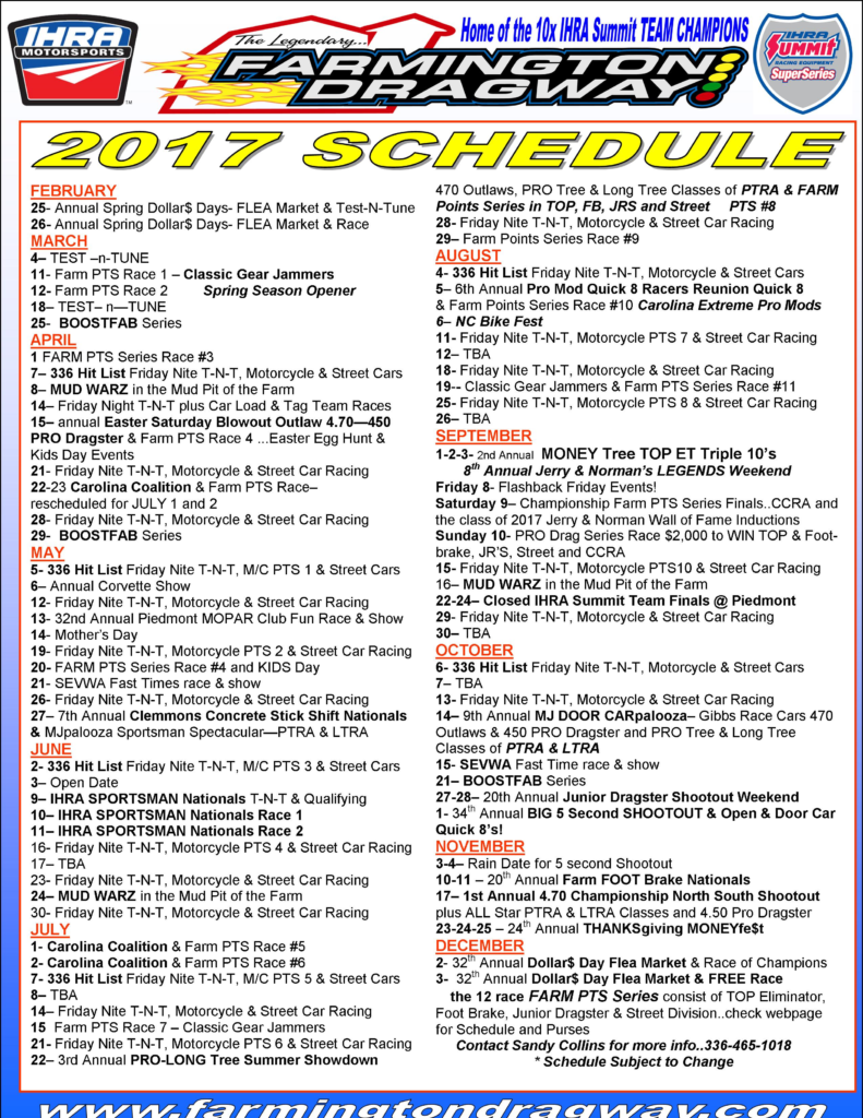 updated schedule Farmington Dragway